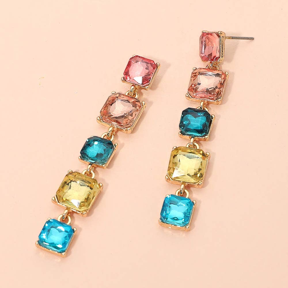Square Stone Cluster Link Drop Earrings