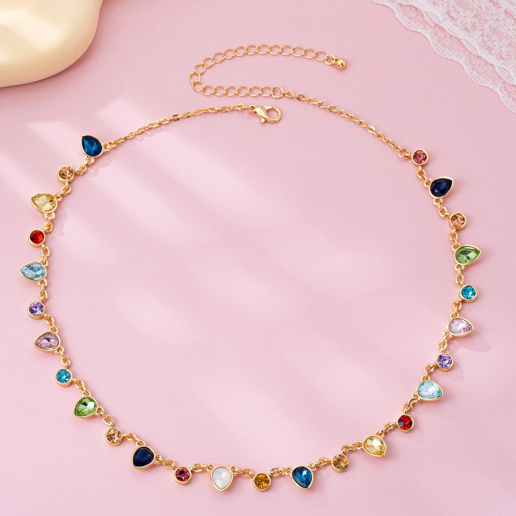 Rainbow Teardrop Gemstone Charm Necklace | 80N92832