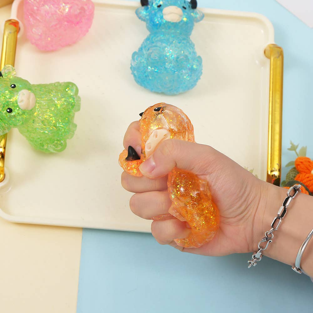 Viral Glitter Highland Cow Squishy Toy