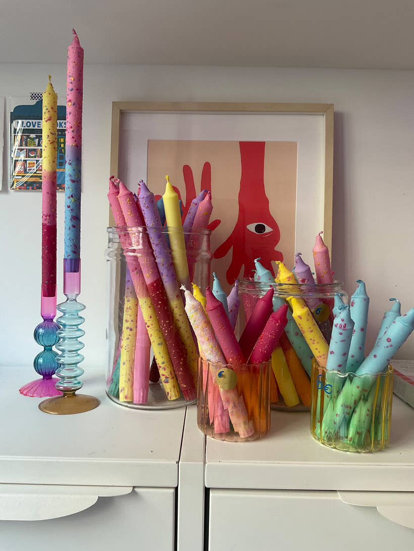 Copenhagen Confetti Collection Hand-Decorated Taper Candle