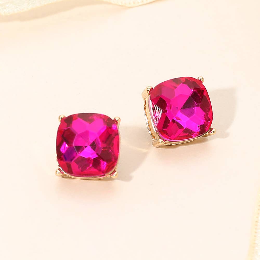 Faceted Cushion-Cut Statement Stud Earrings