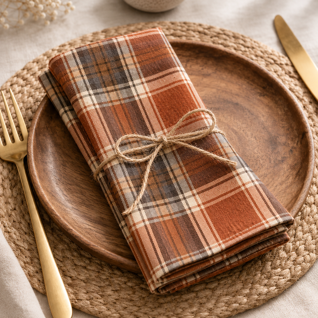 Rust Orange-Brown Plaid 20" Dinner Napkin