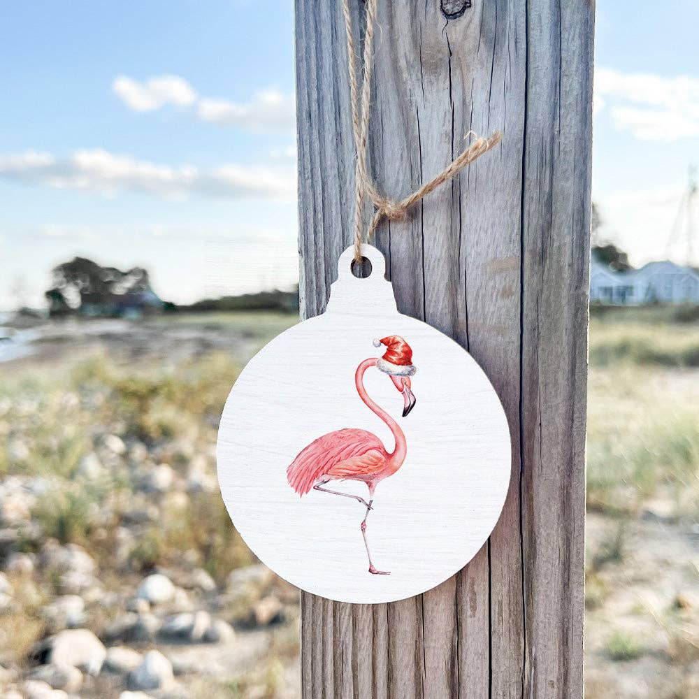 Santa Flamingo Wooden Ornament