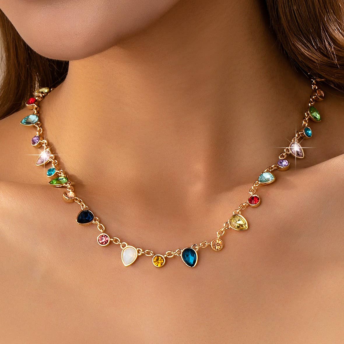 Rainbow Teardrop Gemstone Charm Necklace | 80N92832