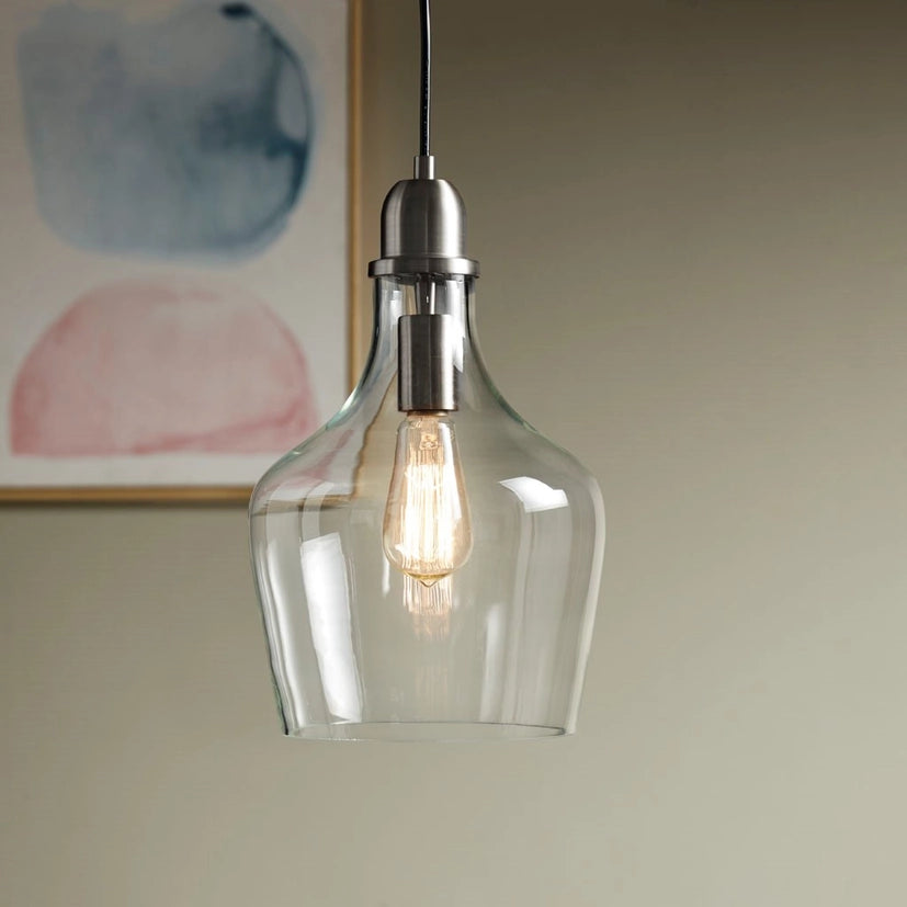 Clear Bell Shape Glass Metal Pendant, Black
