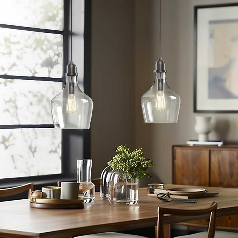 Clear Bell Shape Glass Metal Pendant, Black