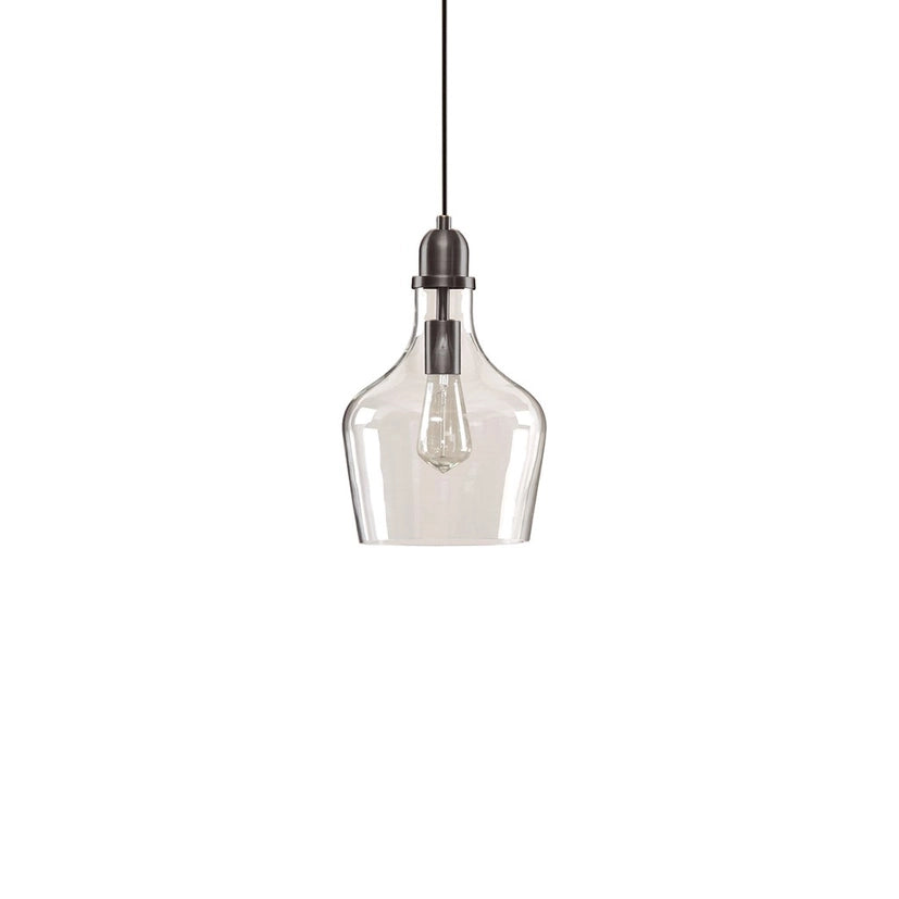 Clear Bell Shape Glass Metal Pendant, Black