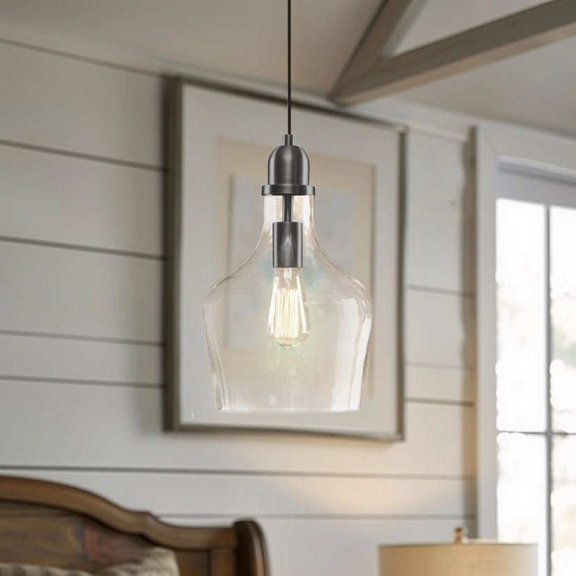 Clear Bell Shape Glass Metal Pendant, Black