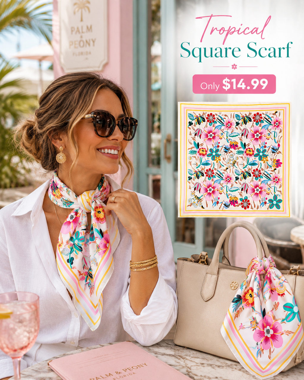 Multi-Color Floral Silk-Feel Scarf