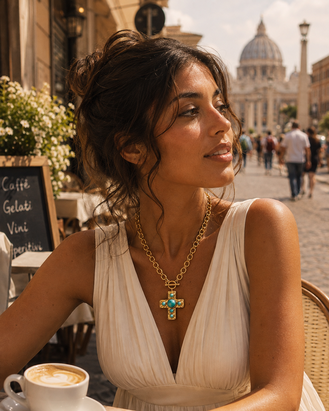 Turquoise Hammered Cross Necklace