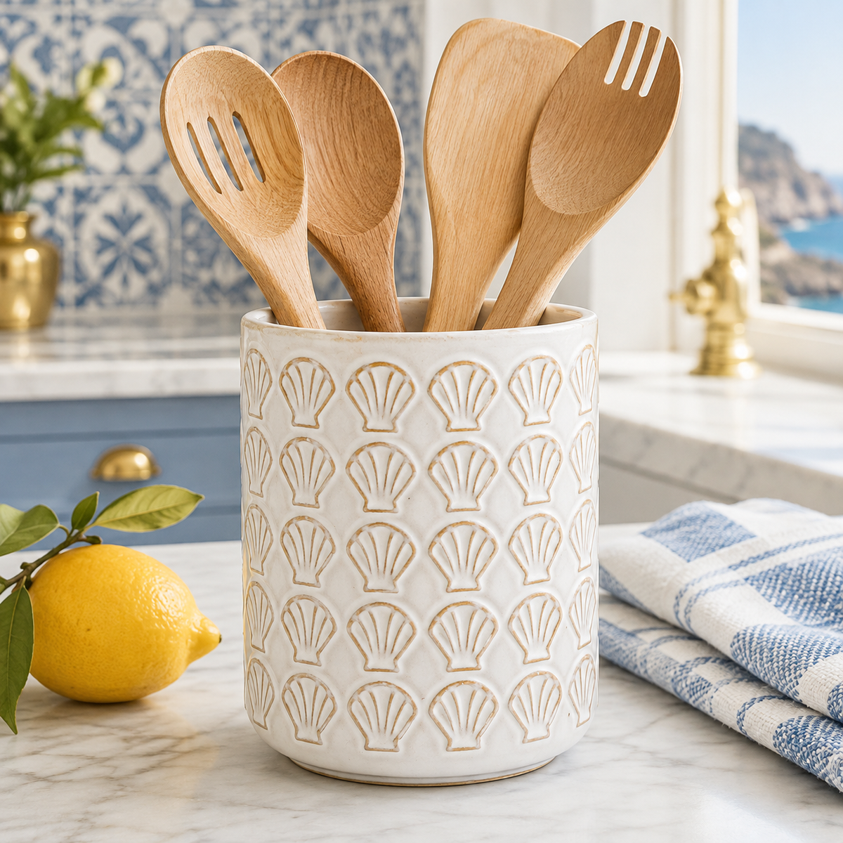 The Capri Shell Utensil Crock
