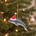 Christmas Dolphin With Santa Hat Ornament