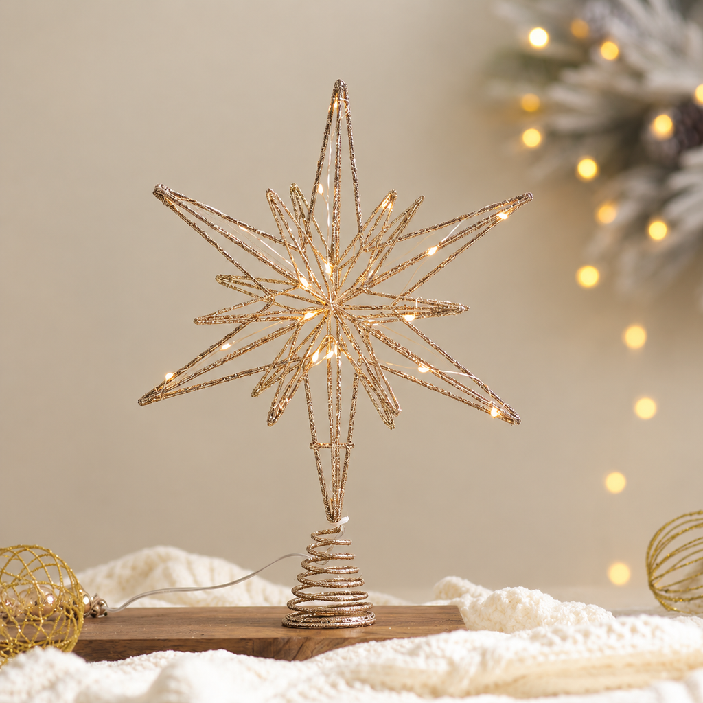 Champagne Glow Lighted Star Christmas Tree Topper