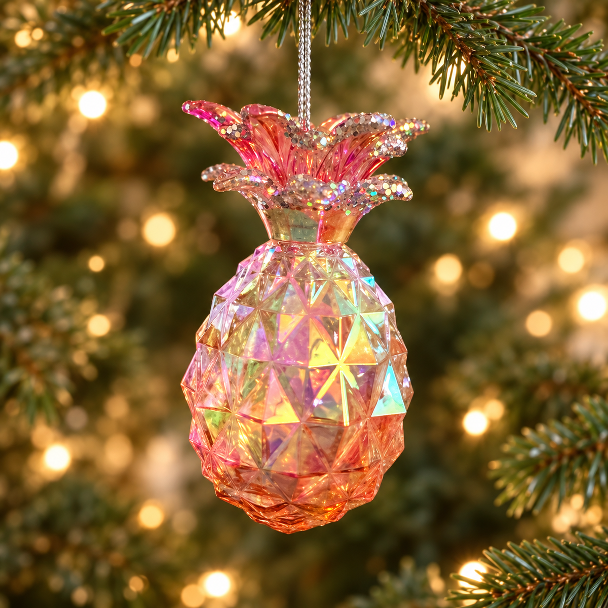 Iridescent Pineapple Christmas Ornament – Pink or Aqua