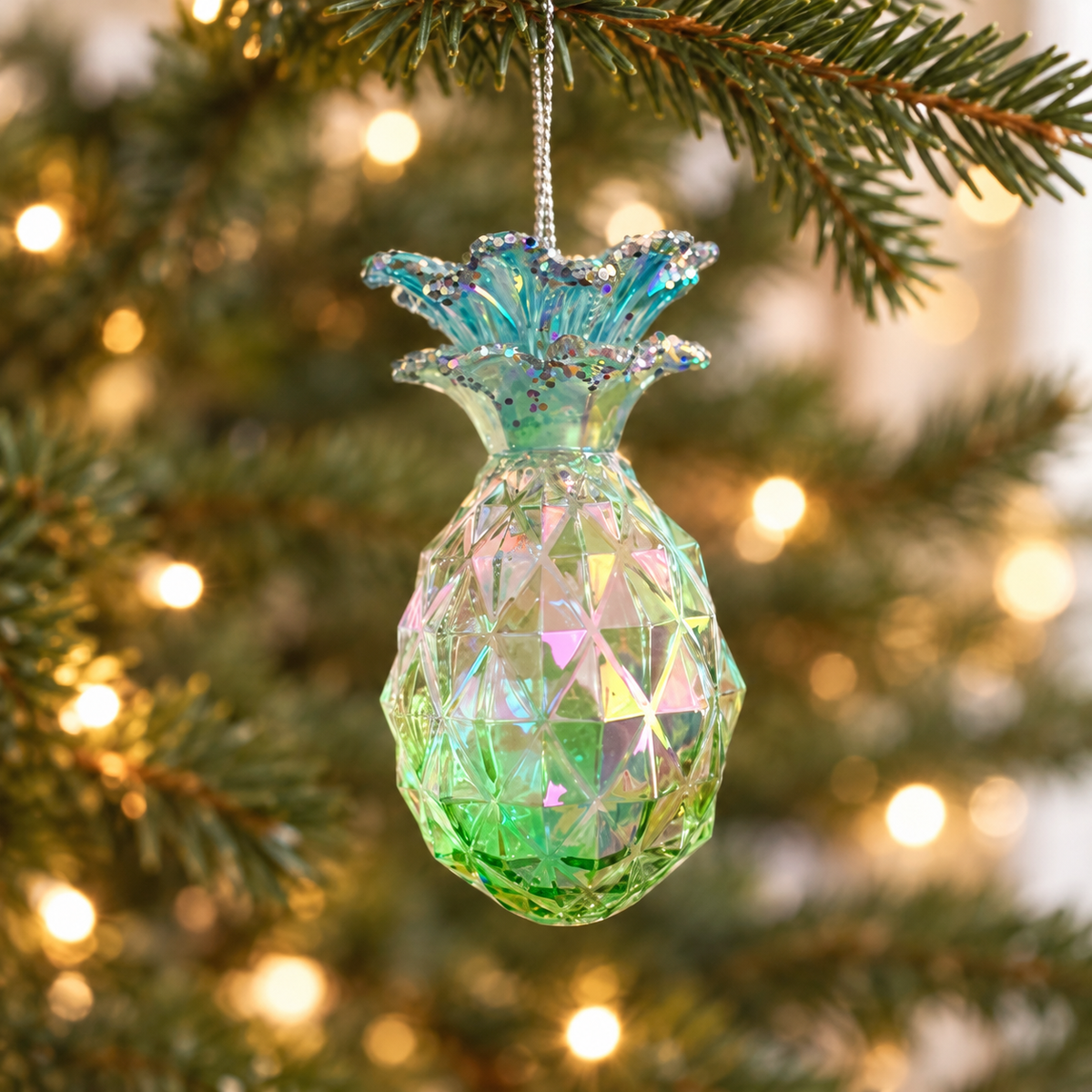 Iridescent Pineapple Christmas Ornament – Pink or Aqua