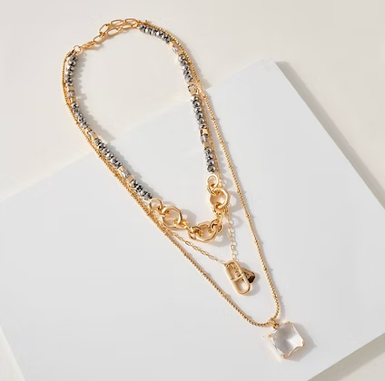 Layered Beaded Glass Stone Necklace