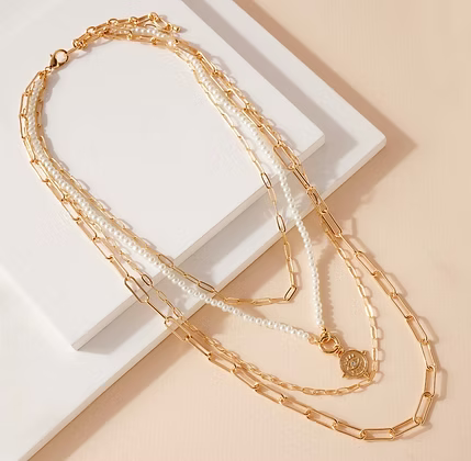 Layered Eye Pearl Beaded Necklace