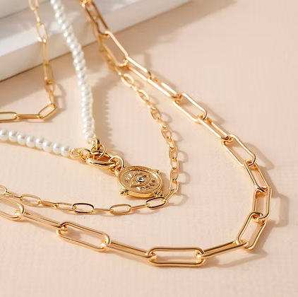 Layered Eye Pearl Beaded Necklace