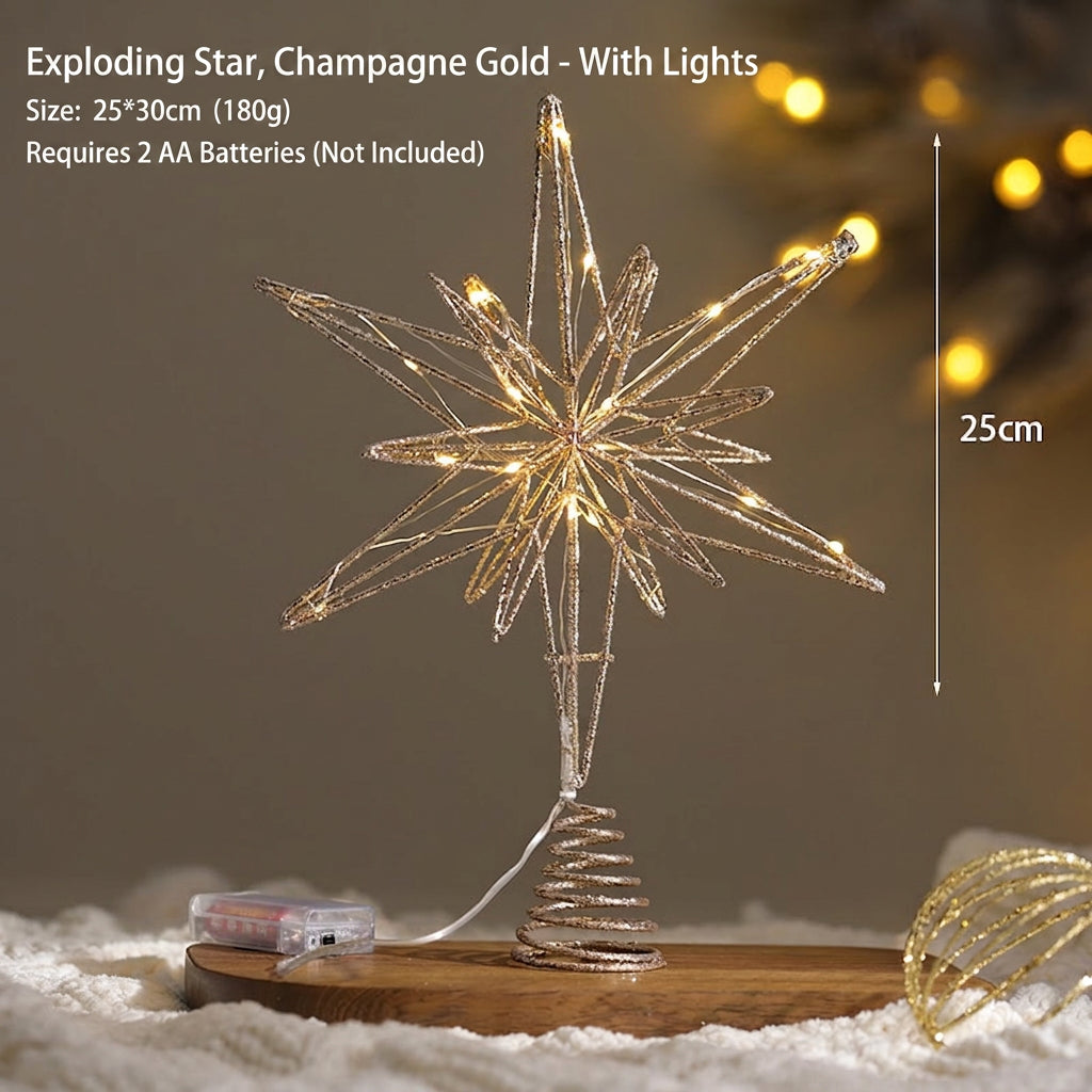 Champagne Glow Lighted Star Christmas Tree Topper