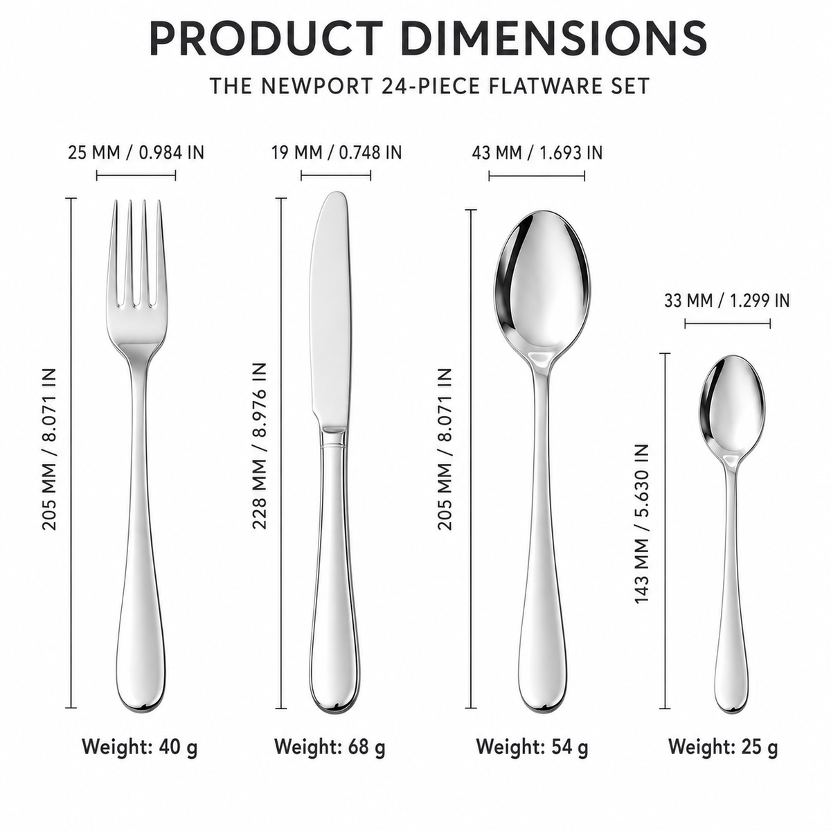 The Newport Classic 24-Piece Stainless Steel Flatware Set