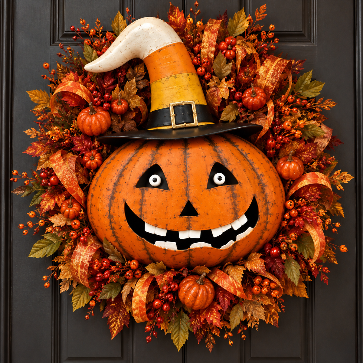 Madame Candy Corn 17.75” Metal Halloween Pumpkin