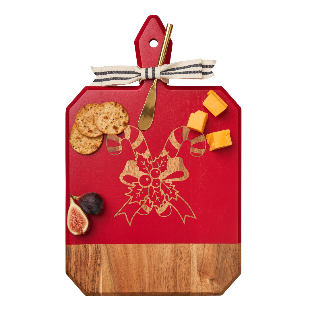 Acacia Heirloom Board Red  w/ Gold Spreader | Candy Cane