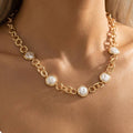 Coin Pearl Station Link Chain Necklace