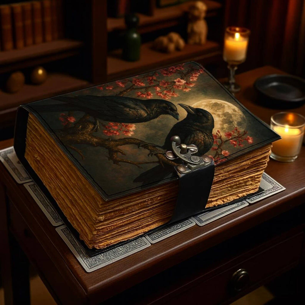 Raven Spellbook Journal Gothic Leather with Moon Spellbook