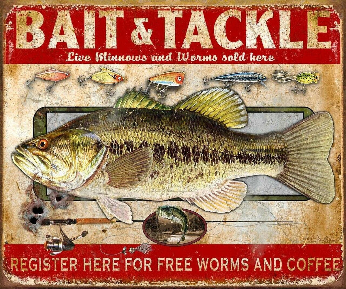 Bait & Tackle Retro Fishing Tin Sign