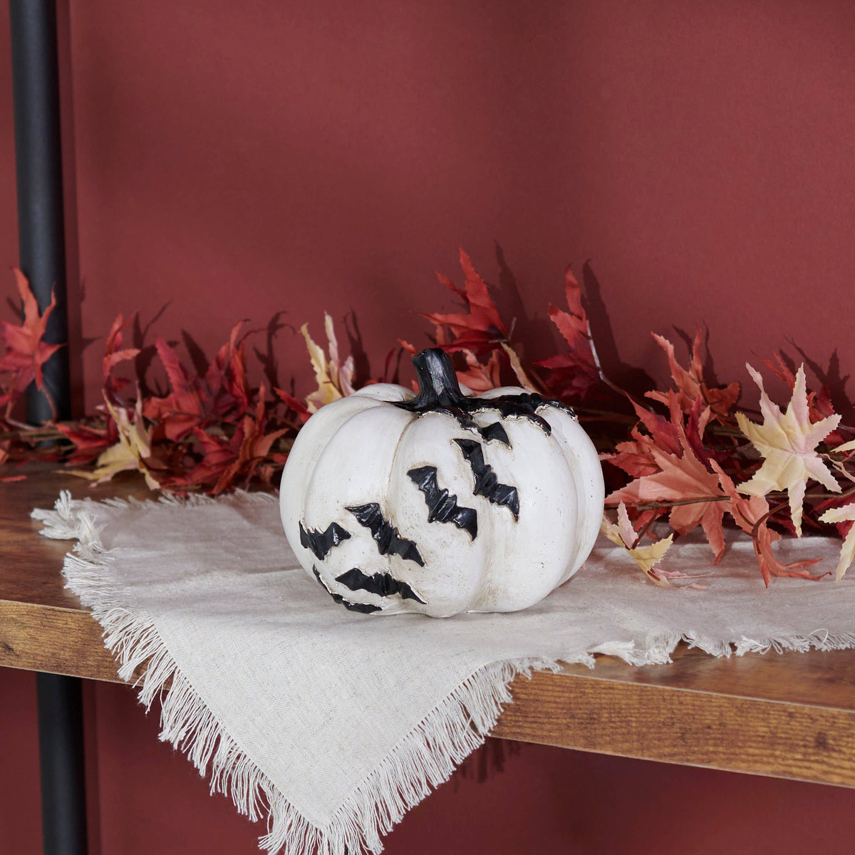 Batty White Halloween Pumpkin with Black Bats