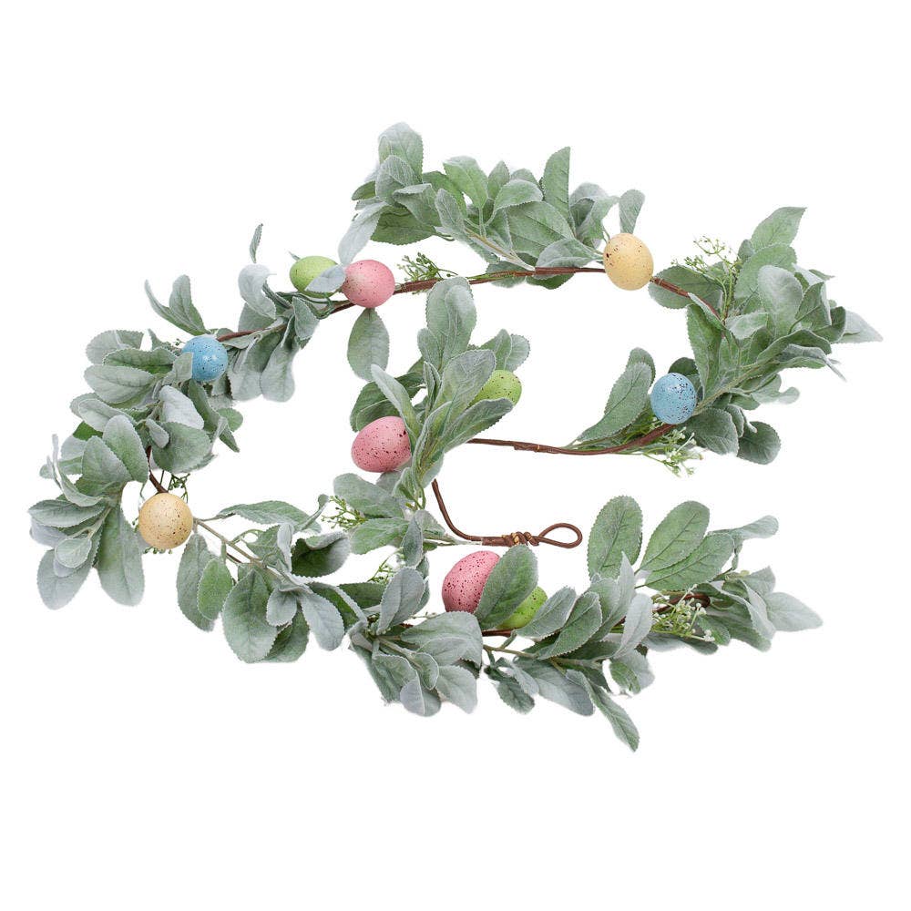 Artificial Lambs Ear and Easter Egg Garland Spring Greenery - The Coral Palm LLC
