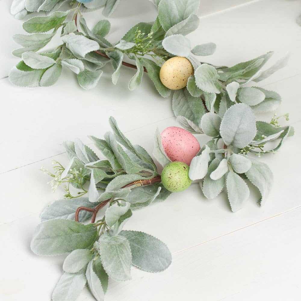 Artificial Lambs Ear and Easter Egg Garland Spring Greenery - The Coral Palm LLC