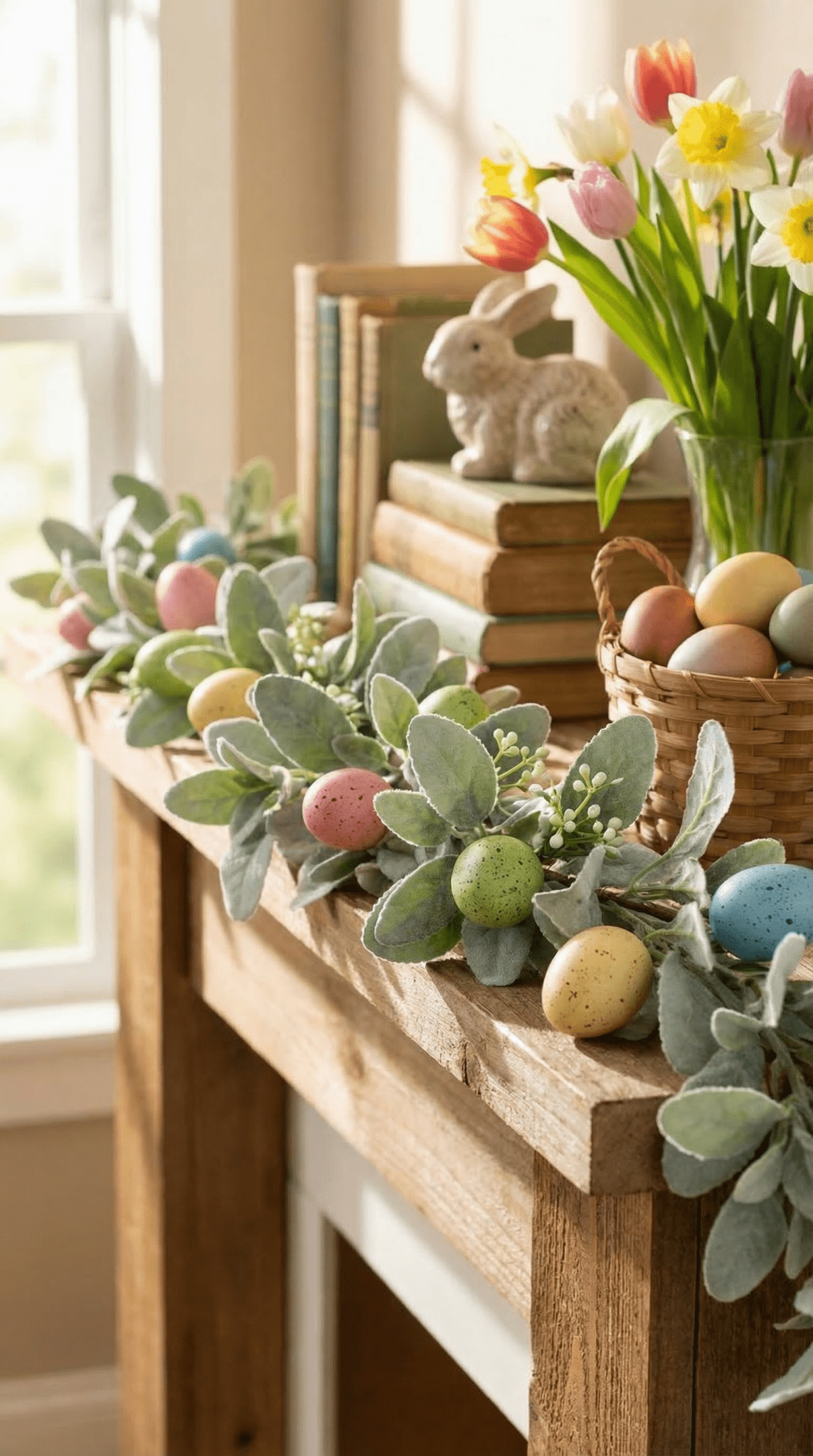 Artificial Lambs Ear and Easter Egg Garland Spring Greenery - The Coral Palm LLC