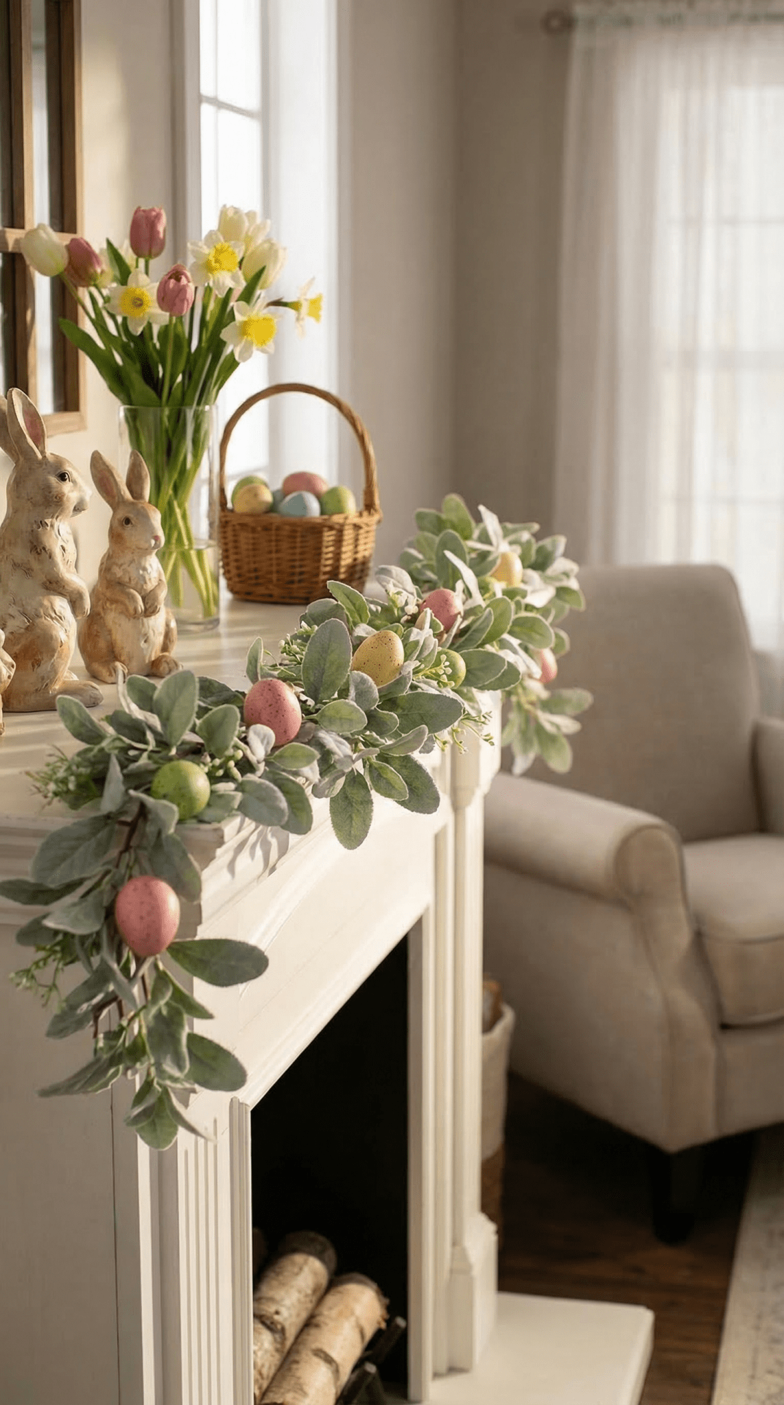 Artificial Lambs Ear and Easter Egg Garland Spring Greenery - The Coral Palm LLC