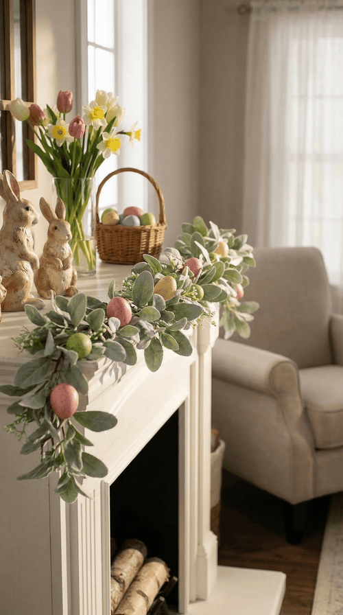 Artificial Lambs Ear and Easter Egg Garland Spring Greenery - The Coral Palm LLC