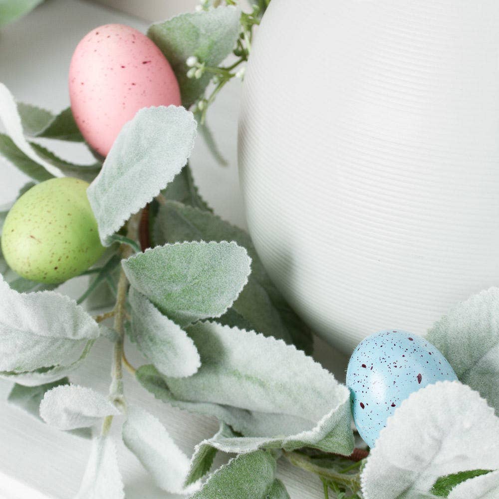 Artificial Lambs Ear and Easter Egg Garland Spring Greenery - The Coral Palm LLC