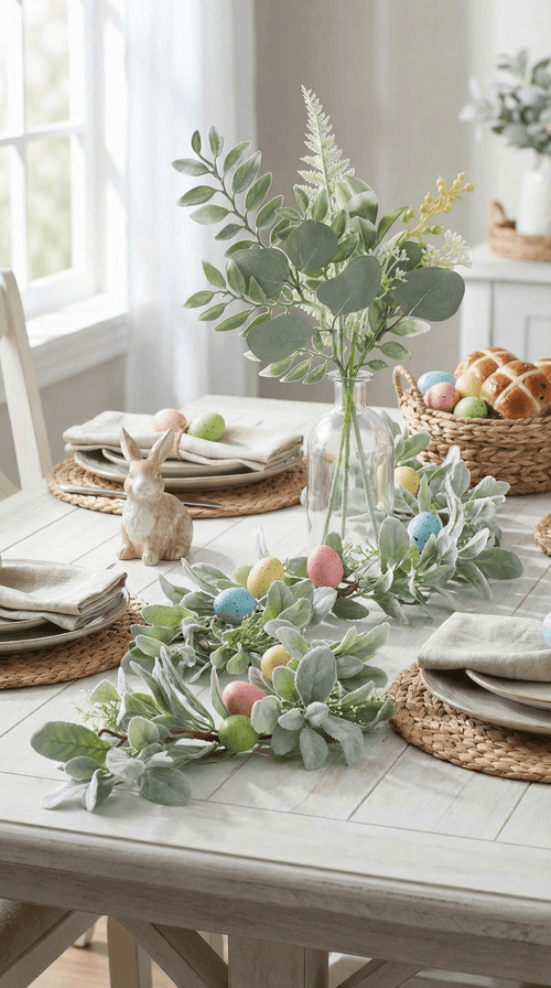 Artificial Lambs Ear and Easter Egg Garland Spring Greenery - The Coral Palm LLC