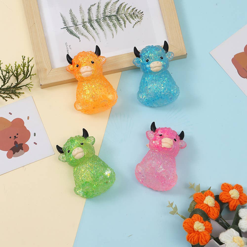 Viral Glitter Highland Cow Squishy Toy