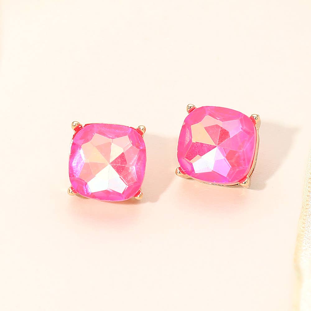 Faceted Cushion-Cut Statement Stud Earrings