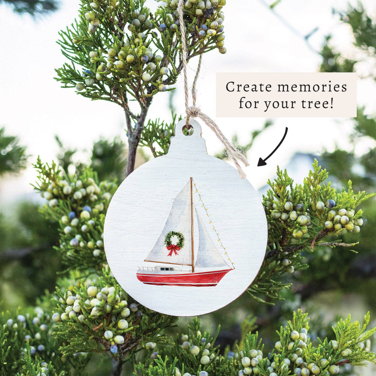 Sailboat Wreath Wooden Ornament