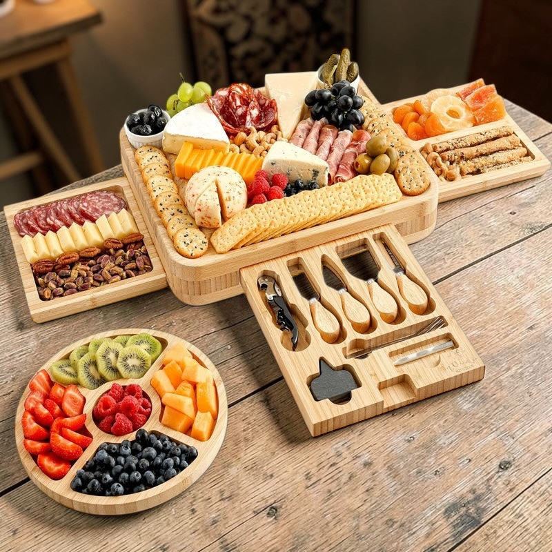 Bamboo Charcuterie Board with Hidden Drawer - The Coral Palm LLC