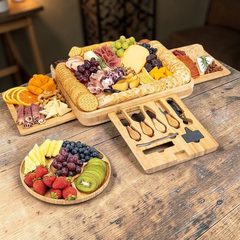 Bamboo Charcuterie Board with Hidden Drawer - The Coral Palm LLC