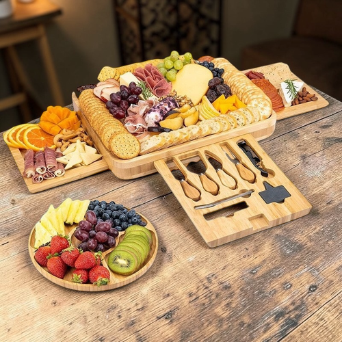 Bamboo Charcuterie Board with Hidden Drawer - The Coral Palm LLC