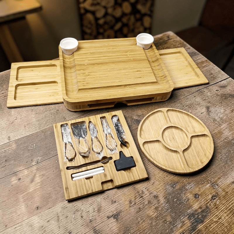 Bamboo Charcuterie Board with Hidden Drawer - The Coral Palm LLC