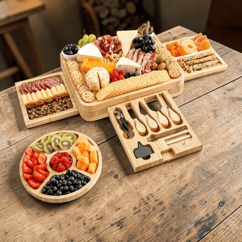 Bamboo Charcuterie Board with Hidden Drawer - The Coral Palm LLC