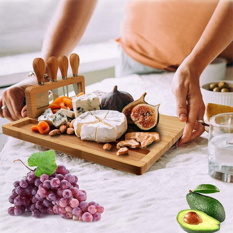 Bamboo Charcuterie Board Set with Cheese Knives - The Coral Palm LLC