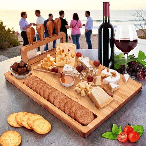 Bamboo Charcuterie Board Set with Cheese Knives - The Coral Palm LLC