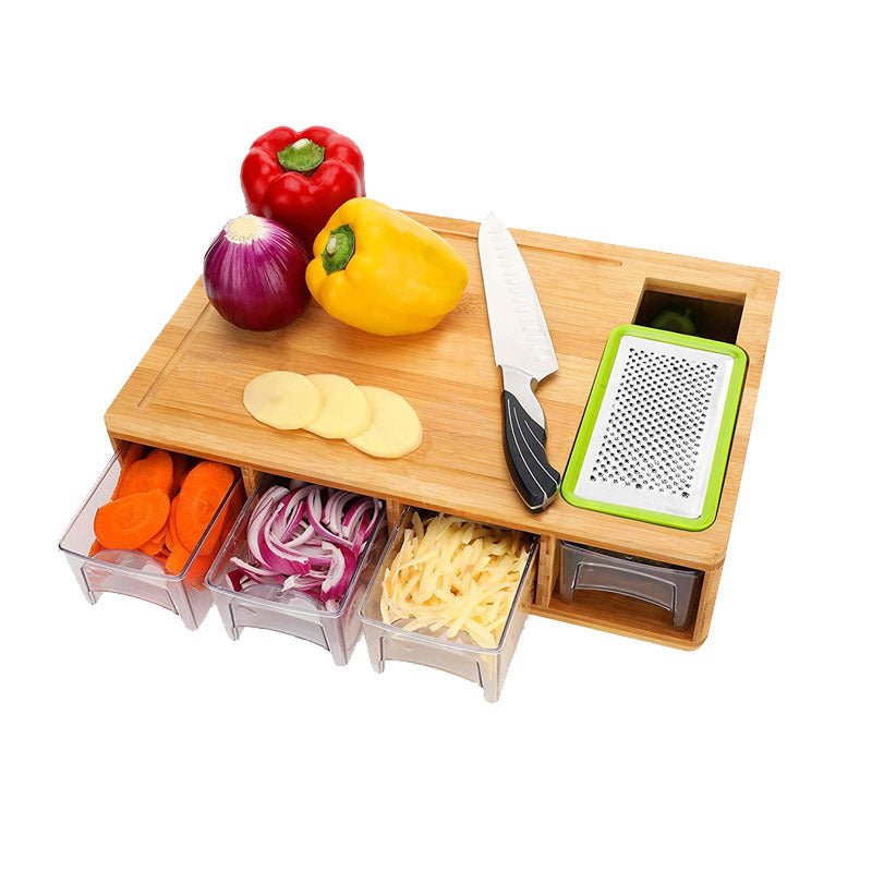Bamboo Cutting Board with Storage Drawer - The Coral Palm LLC