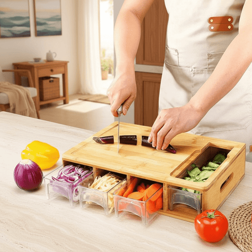 Bamboo Cutting Board with Storage Drawer - The Coral Palm LLC
