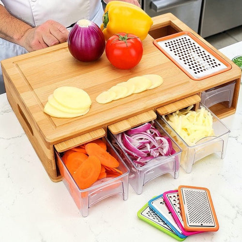 Bamboo Cutting Board with Storage Drawer - The Coral Palm LLC